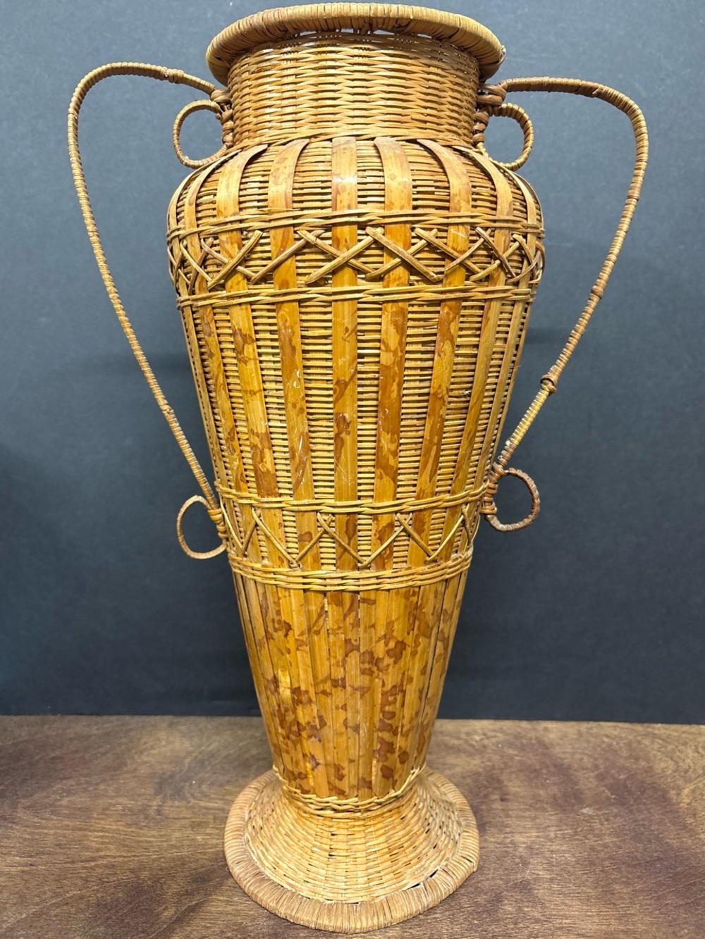 Vintage Handwoven Natural Rattan Amphora Vase - Decorative Home Accent